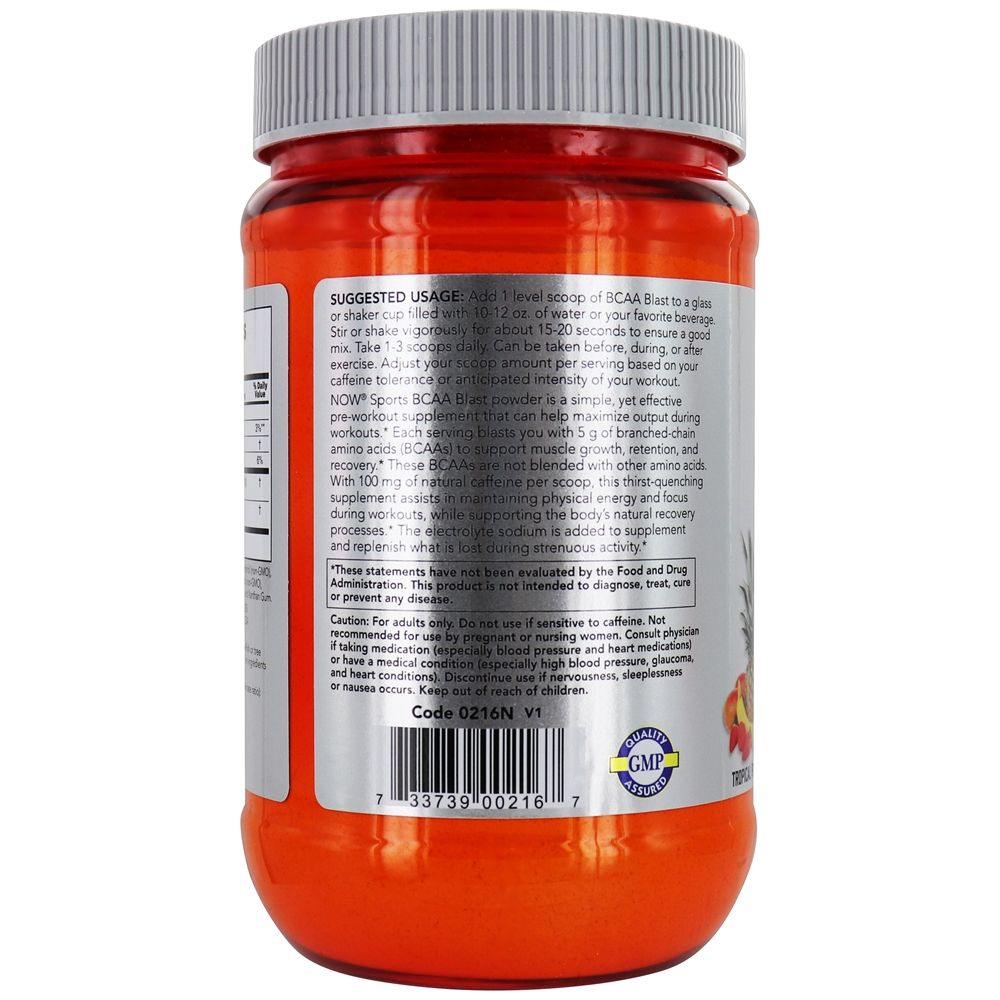 NOW Sports BCAA Blast Powder - Soco Tropical - 600 Gramas NOW Foods - Imagem 3