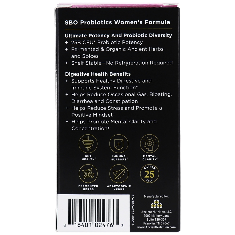 SBO Probiotics Women's Formula 25 bilhões de UFC - Cápsulas 90 Ancient Nutrition - Imagem 4
