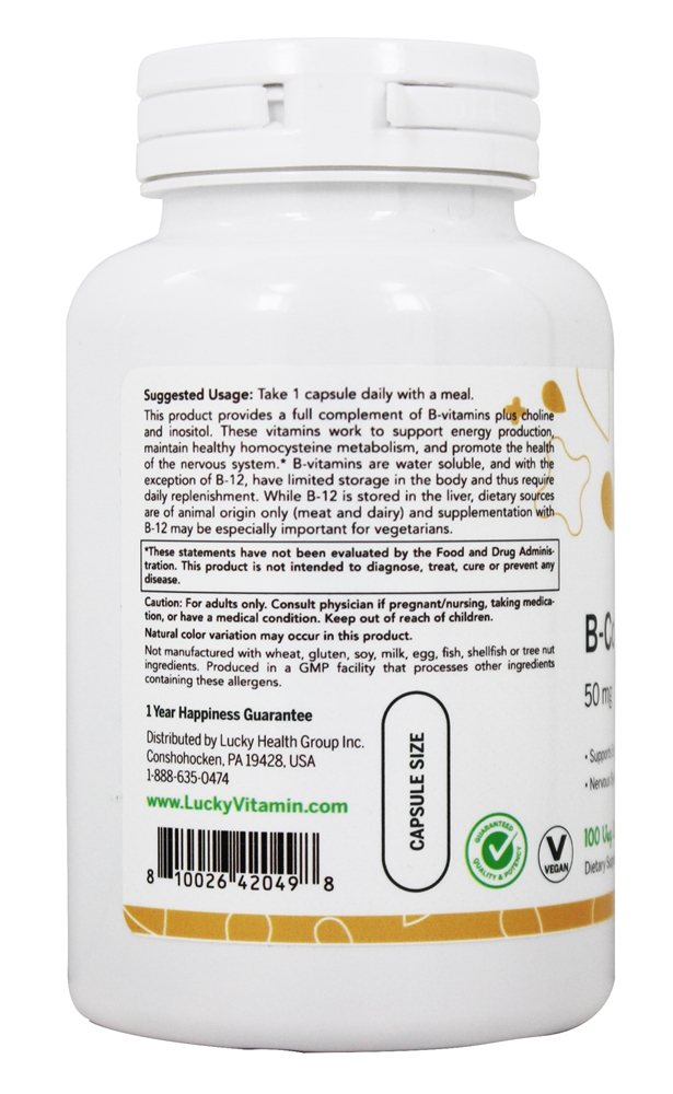 Complexo B 50 mg . - Cápsulas LuckyVitamin 100 LuckyVitamin - Imagem 3