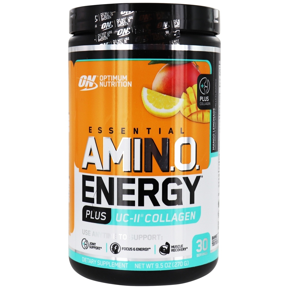 AmiN.O Essencial. Energy Powder Plus UC-II Limonada de Manga com Colágeno - 9.5 oz. Optimum Nutrition