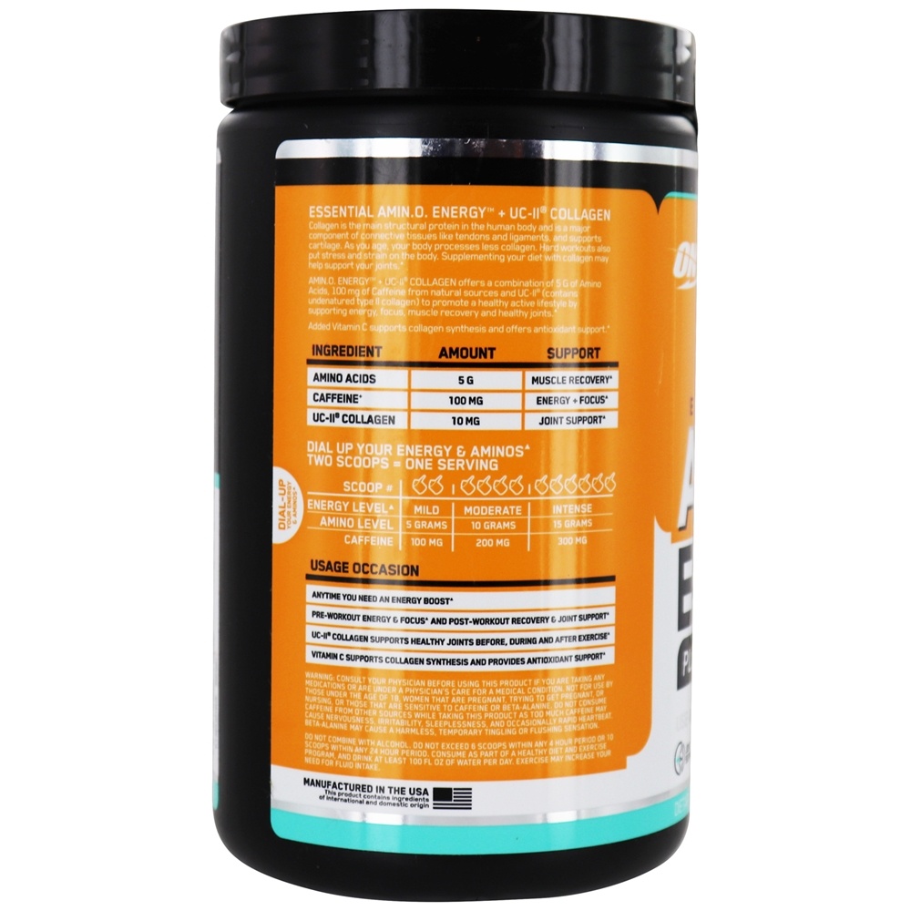 AmiN.O Essencial. Energy Powder Plus UC-II Limonada de Manga com Colágeno - 9.5 oz. Optimum Nutrition - Imagem 3