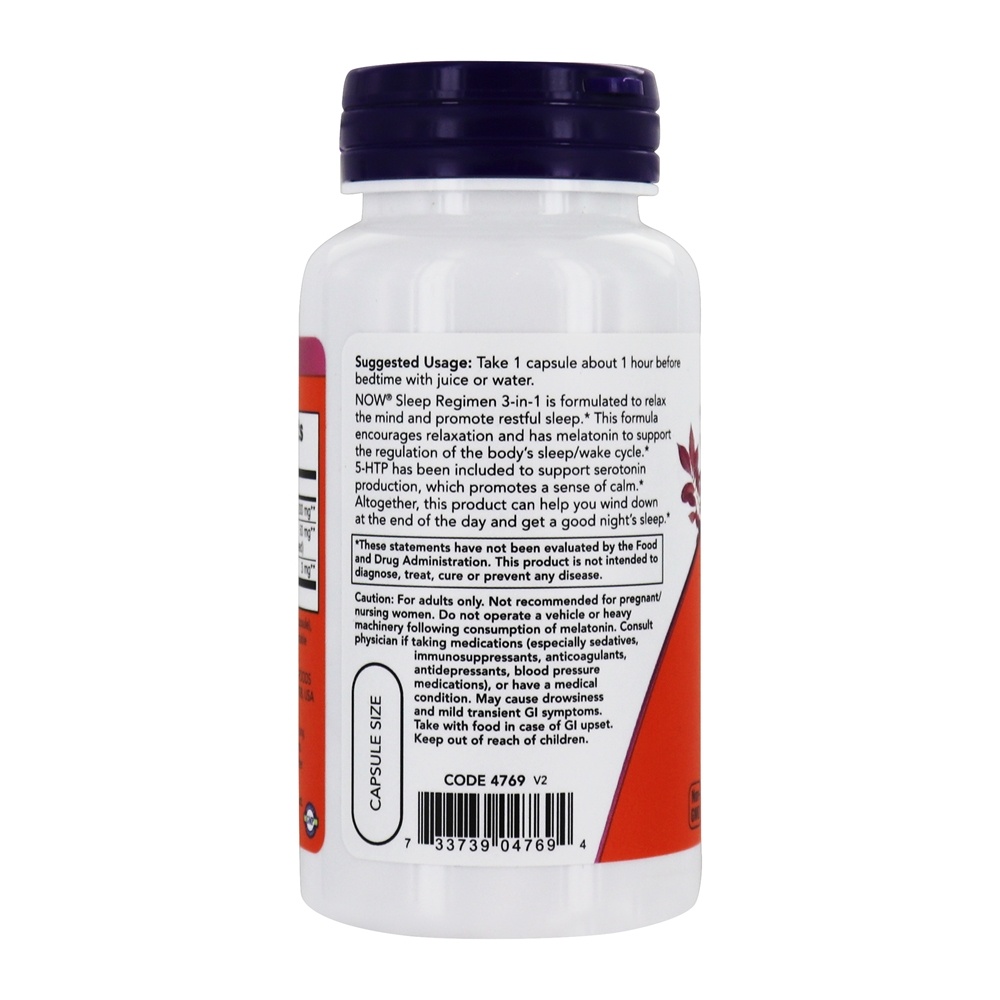 Regime de sono Mistura Repousante 3 em 1 - 90 Cápsula (s) vegetal (s) NOW Foods - Imagem 3