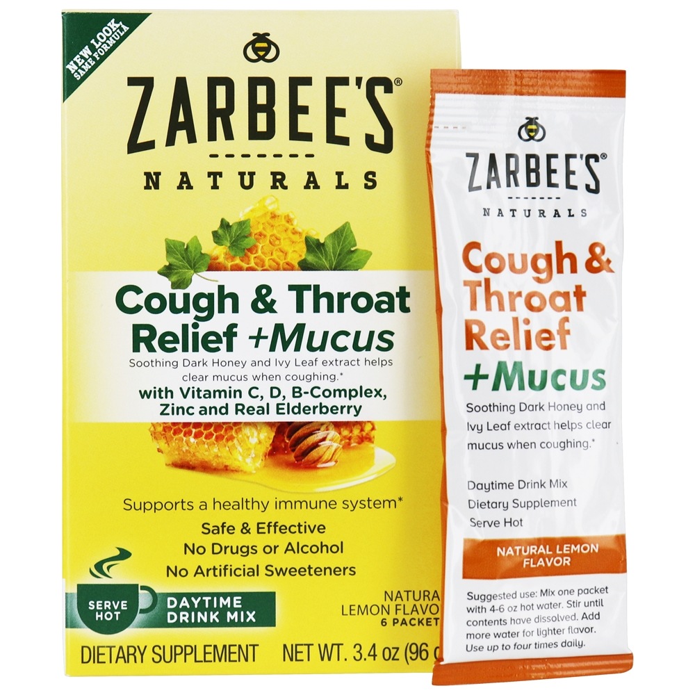 Alívio da tosse e garganta + Muco Bebida diurna Mix Natural Lemon - 6 Pacotes (s) Zarbee's