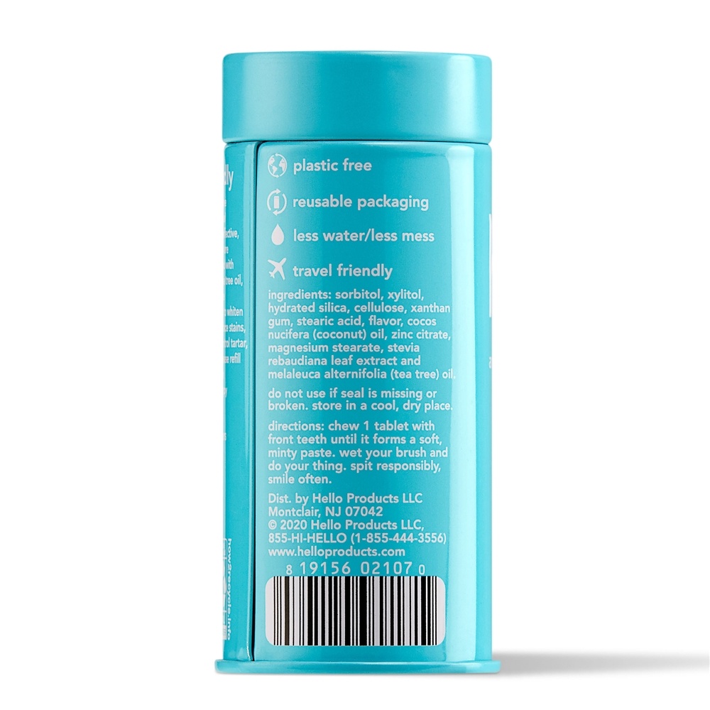 Creme dental antiplaca + clareador sem flúor, pastilha de hortelã-pimenta natural - 60 Tablets Hello Products - Imagem 2