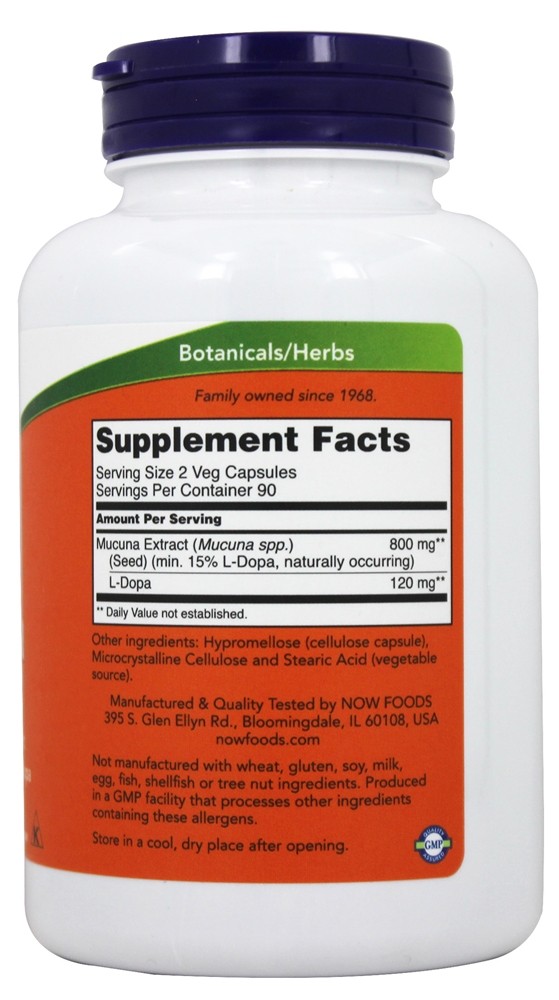 Suporte para Dopa Mucuna Brain - 180 Cápsula (s) vegetal (s) NOW Foods - Imagem 2