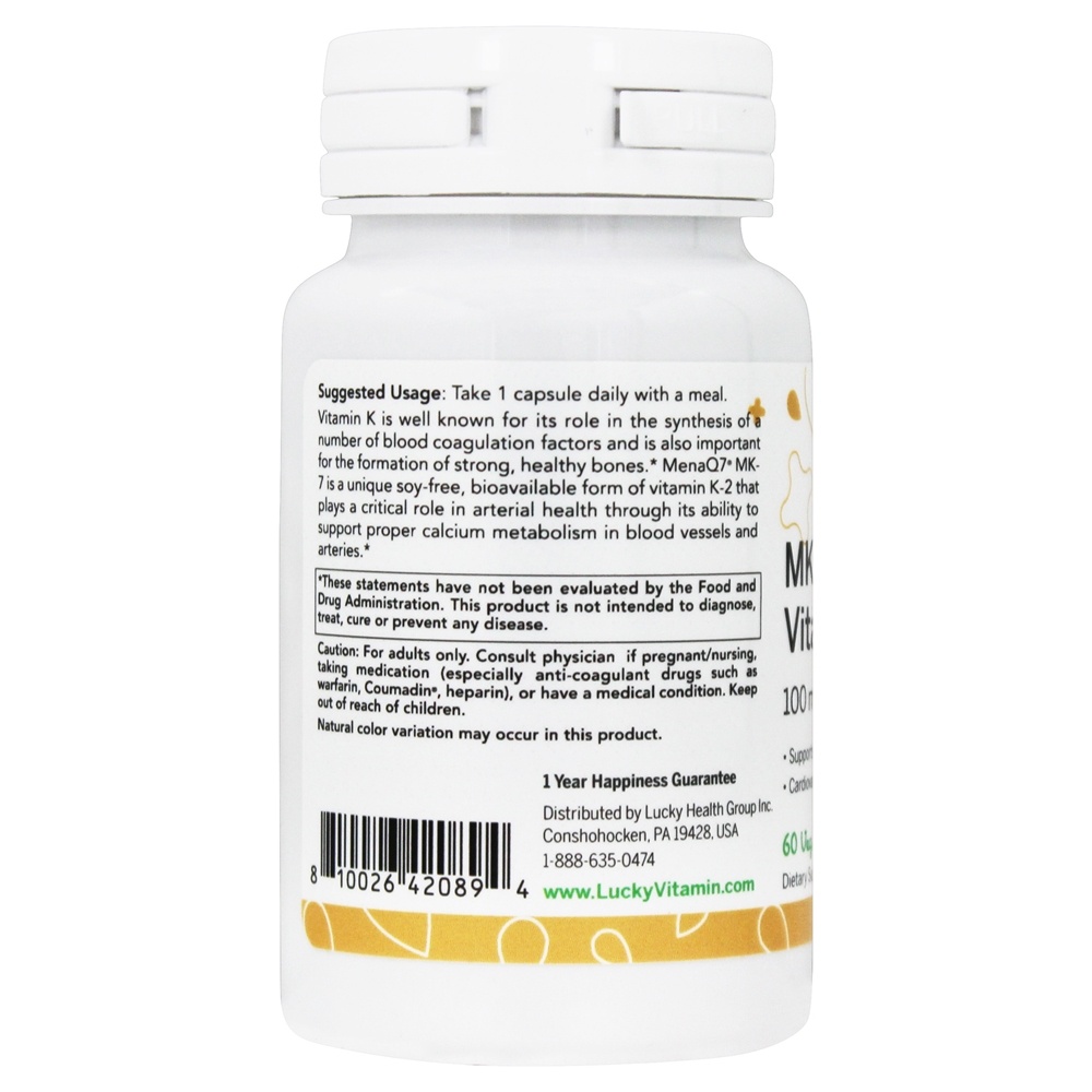Osso da vitamina K2 do MK-7 Health Support 100 mcg. - Cápsulas LuckyVitamin 60 LuckyVitamin - Imagem 3