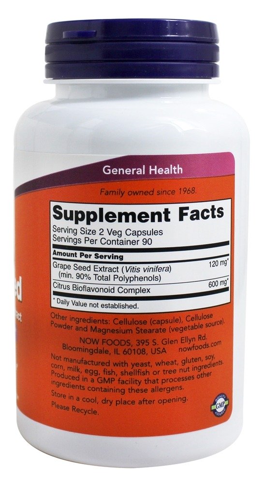 Extrato Padronizado de Semente de Uva 60 mg. - 180 Cápsula (s) vegetal (s) NOW Foods - Imagem 2
