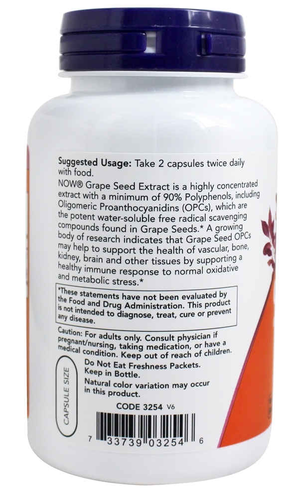 Extrato Padronizado de Semente de Uva 60 mg. - 180 Cápsula (s) vegetal (s) NOW Foods - Imagem 3