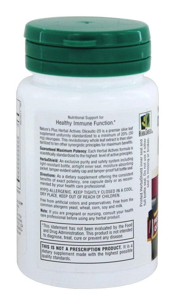 Herbal Actives Oliceutic-20 - Cápsulas vegetarianas 30 Natures Plus - Imagem 3