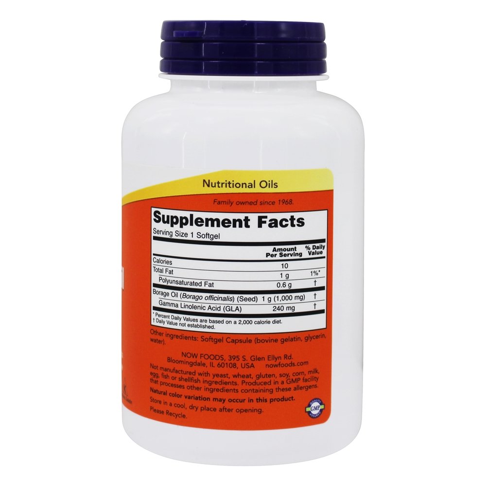 Óleo de Borragem (GLA Concentrado) 1000 mg. - 120 Softgels NOW Foods - Imagem 2