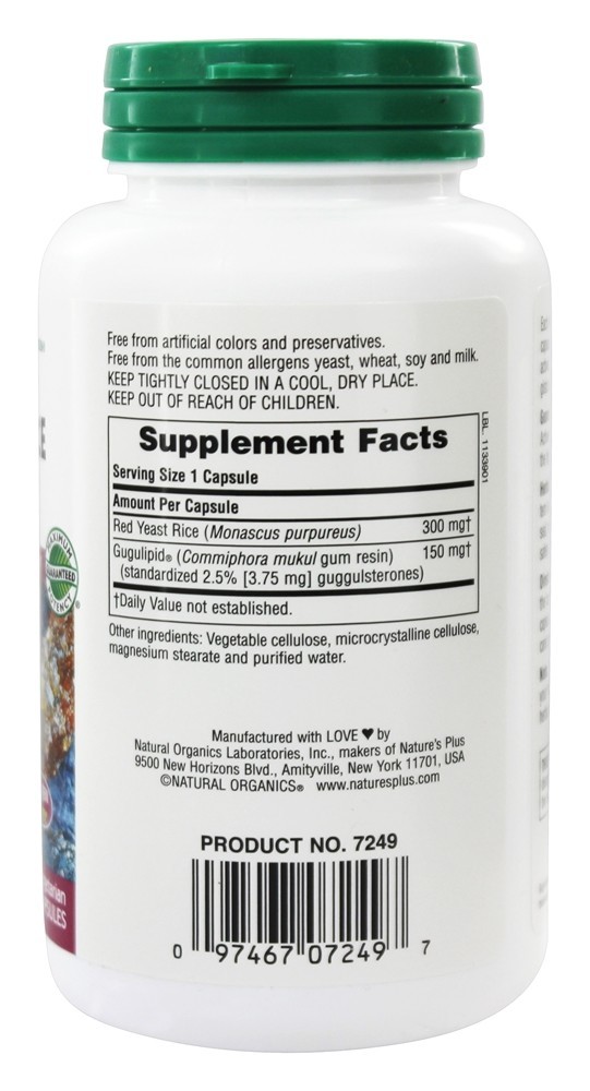Suplemento Botânico de Arroz Vermelho Fermentado & Gugulipidio 450 mg. - Cápsulas vegetarianas 120 Natures Plus - Imagem 2