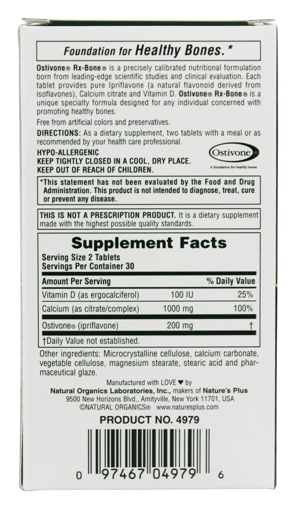 Ostivone Rx Bone Ipriflavone Supplement with Calcium - 60 Tablets Natures Plus - Imagem 2