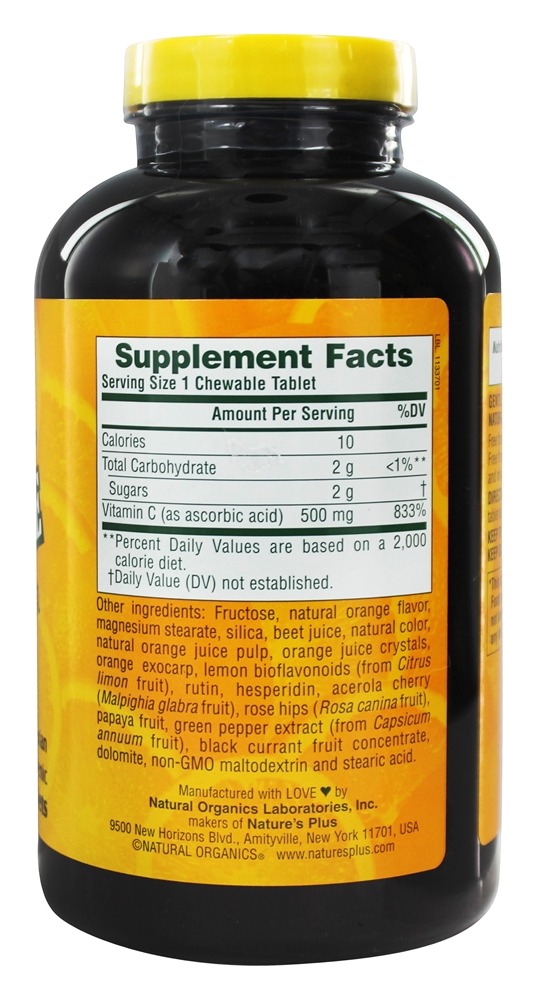 Sumo de Laranja Vitamina C Mastigável 500 mg. - 180 Tablets Natures Plus - Imagem 2