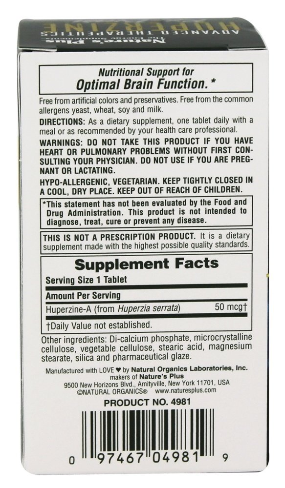 Avançado Terapêutica Huperzine RX Cérebro - 30 Tablets Natures Plus - Imagem 2
