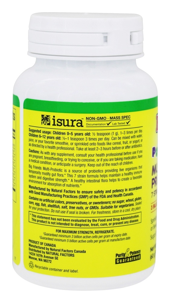 Pó multi-probiótico para crianças Big Friends 3 Bilhões de UFC - 2 oz. Natural Factors - Imagem 3