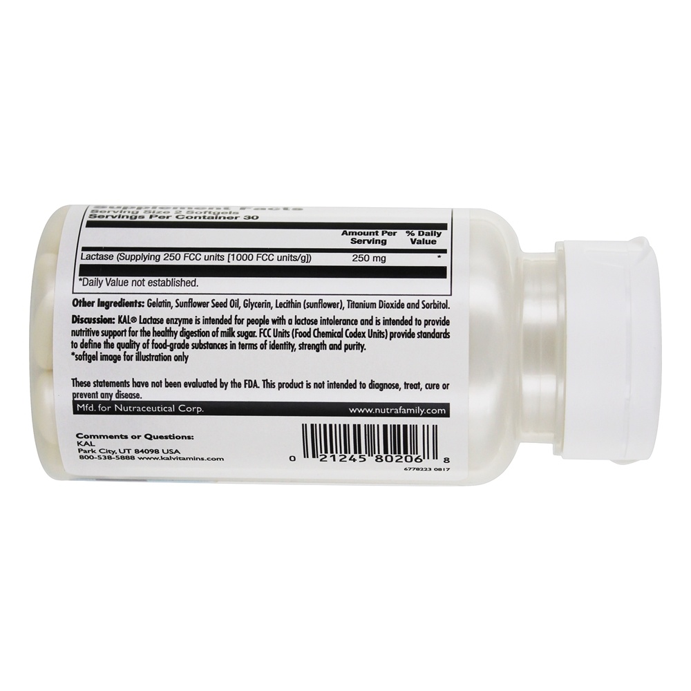 Enzima Lactase 250 mg. - 60 Softgels Kal - Imagem 3