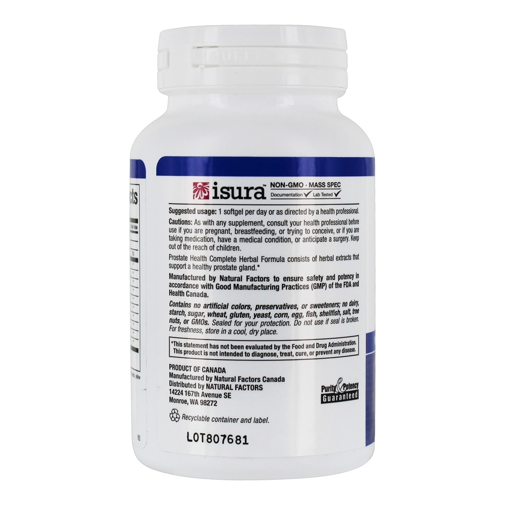 Prostate Health Complete Herbal Formula - 60 Softgels Natural Factors - Imagem 3