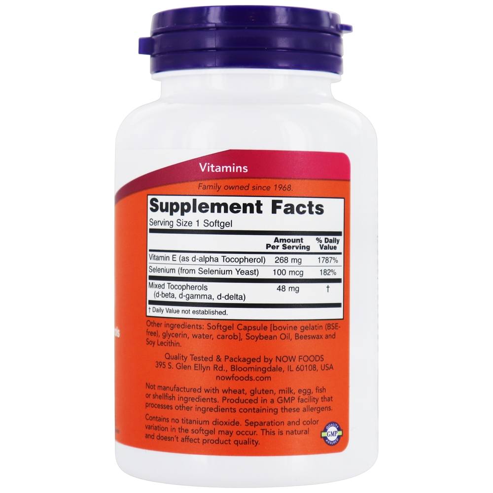 Vitamina E 400 UI - 100 Softgels NOW Foods - Imagem 2