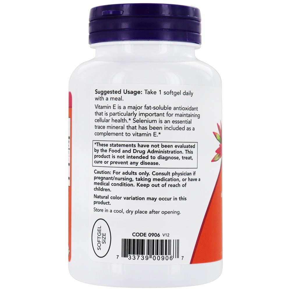 Vitamina E 400 UI - 100 Softgels NOW Foods - Imagem 3