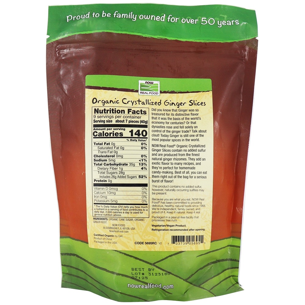 AGORA Fatias de Gengibre Cristalizado Orgânico de Comida Real - 12 oz. NOW Foods - Imagem 2