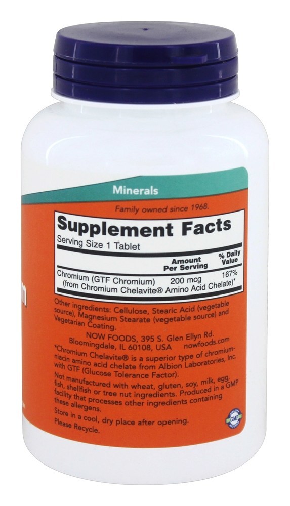 GTF Chromium 200 mcg. - 250 Tablets NOW Foods - Imagem 2