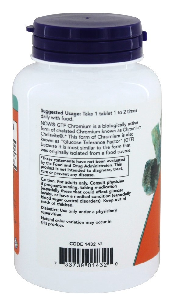 GTF Chromium 200 mcg. - 250 Tablets NOW Foods - Imagem 3