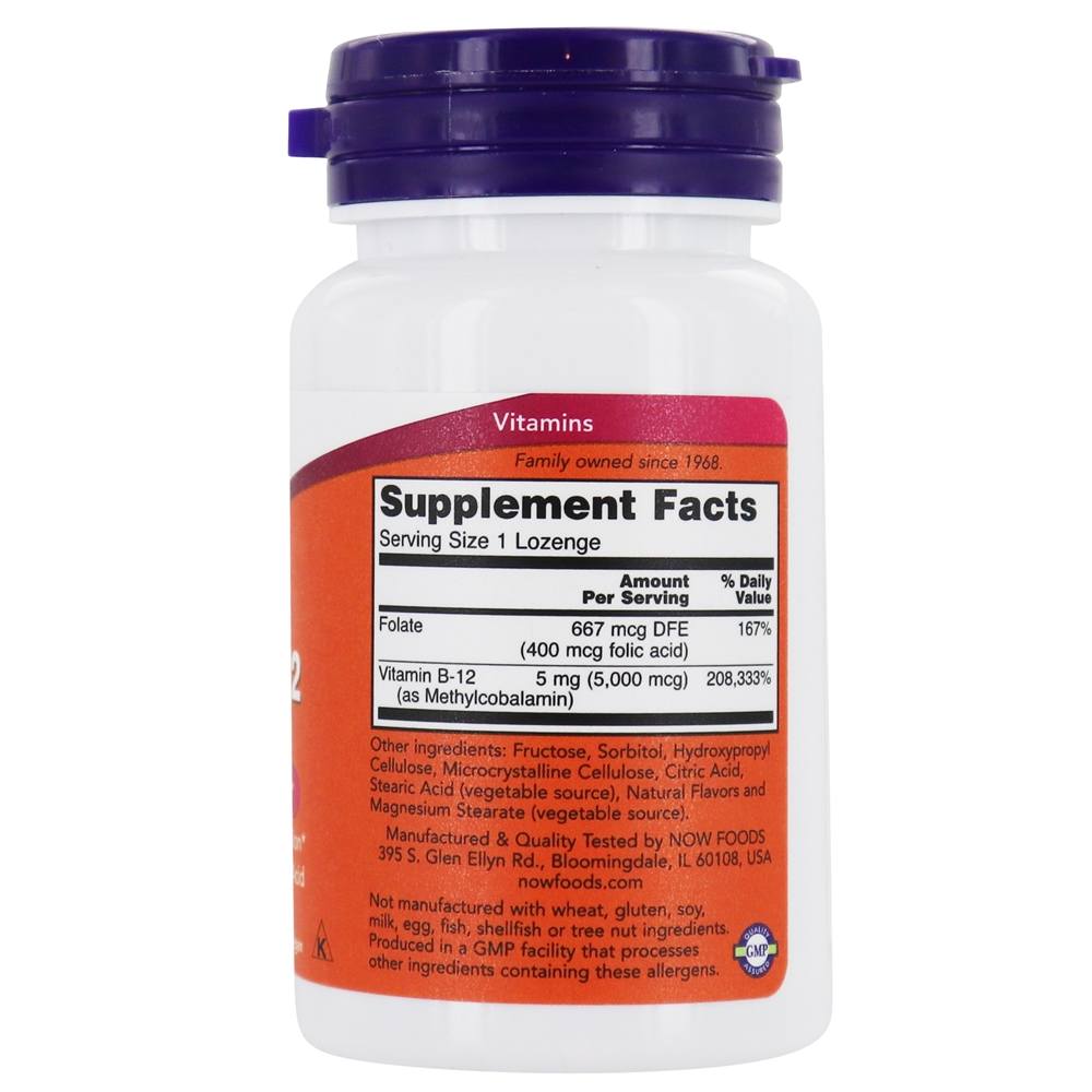 Metil B12 5000 mcg. - 60 Pastilhas NOW Foods - Imagem 2