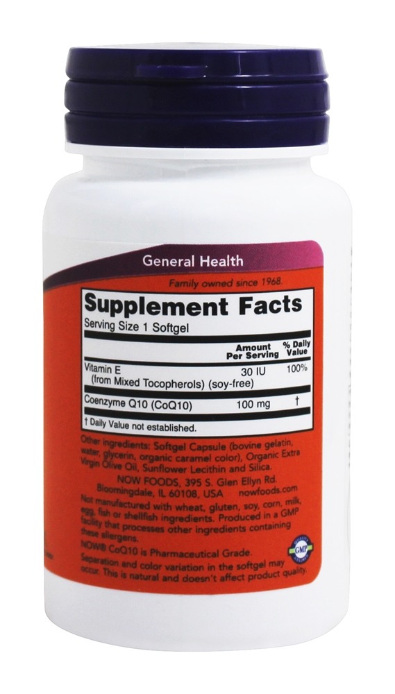 CoQ10 Para a Saúde Cardiovascular 100 mg. - 50 Softgels NOW Foods - Imagem 2
