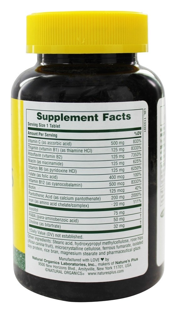 Complexo de Ultra Alta Potência B com Vitamina C e Ferro - 90 Tablets Natures Plus - Imagem 2
