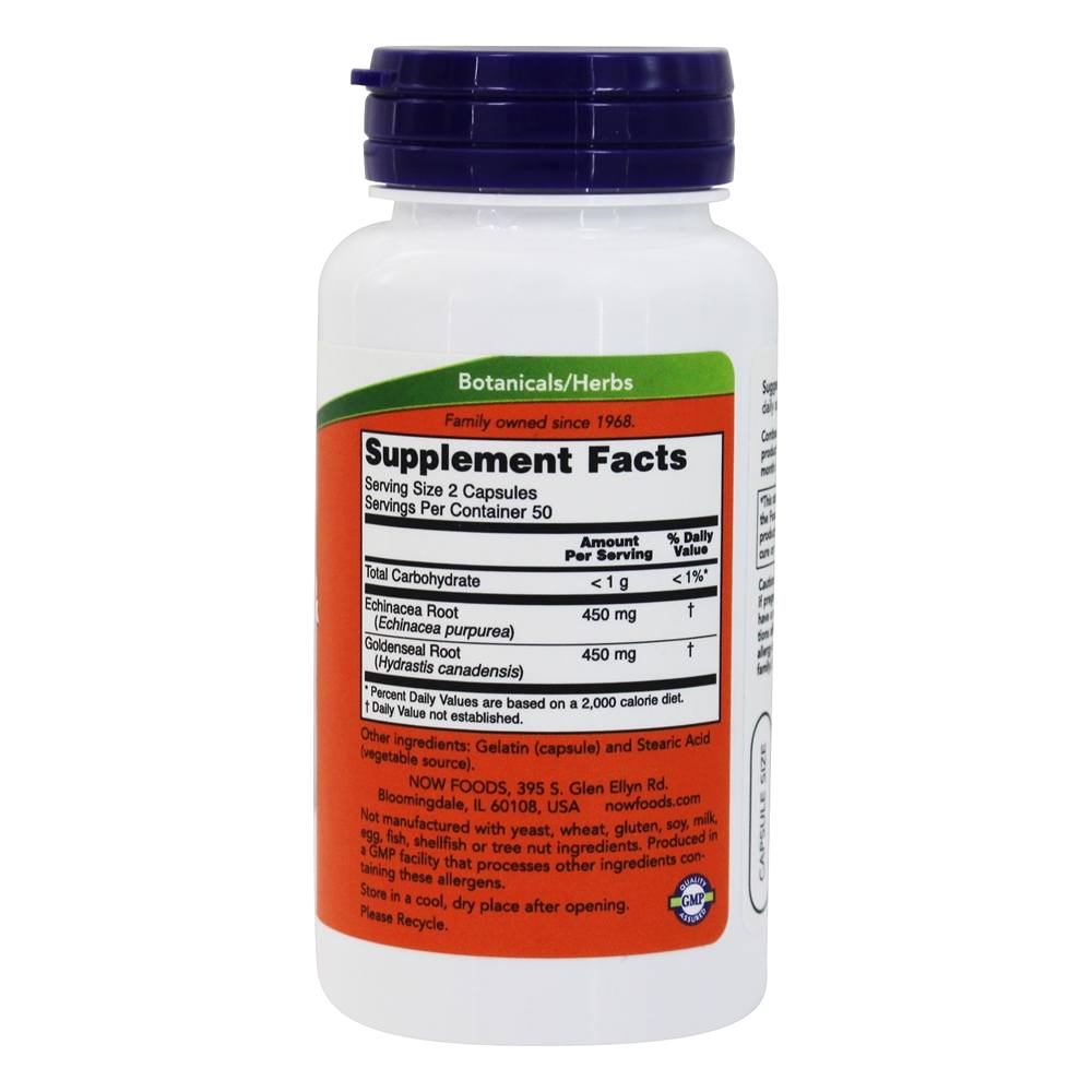 Echinacea e Goldenseal Raiz 225 mg. - Cápsulas 100 NOW Foods - Imagem 2