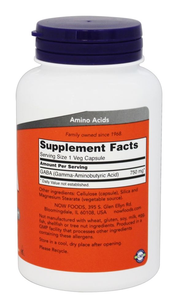 GABA 750 mg. - Cápsulas vegetarianas 100 NOW Foods - Imagem 2