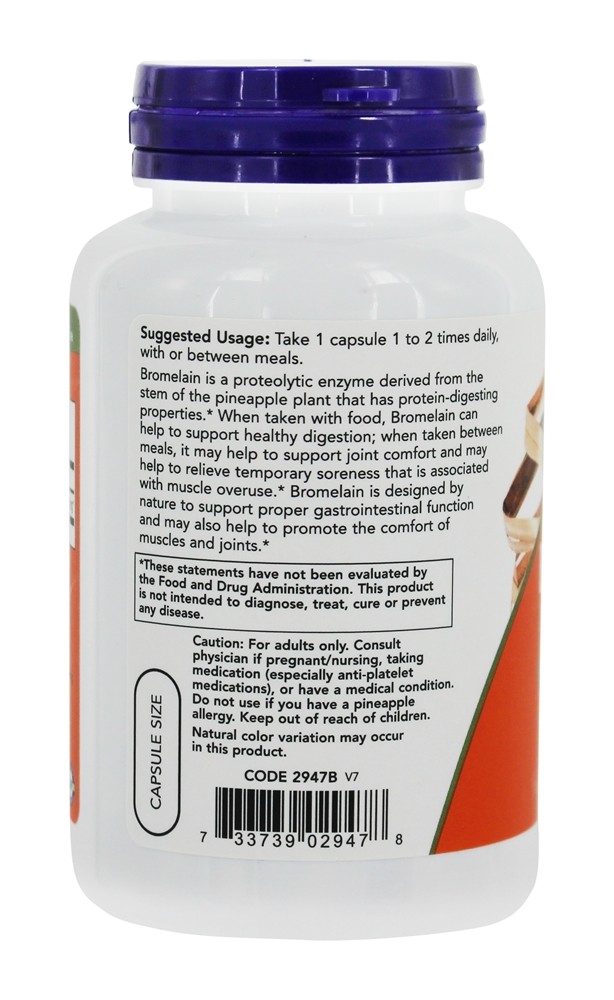 Bromelaína 2400 GDU/g 500 mg. - Cápsulas vegetarianas 120 NOW Foods - Imagem 3
