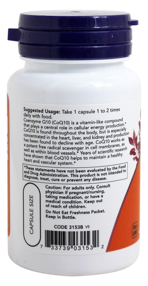 CoQ10 Para a Saúde Cardiovascular 60 mg. - 60 Cápsula (s) vegetal (s) NOW Foods - Imagem 3