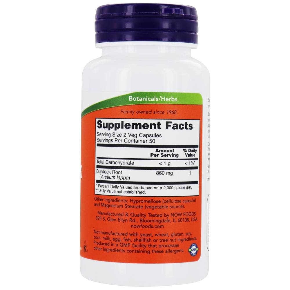 Raiz de Burdock 430 mg. - 100 Cápsula (s) vegetal (s) NOW Foods - Imagem 2