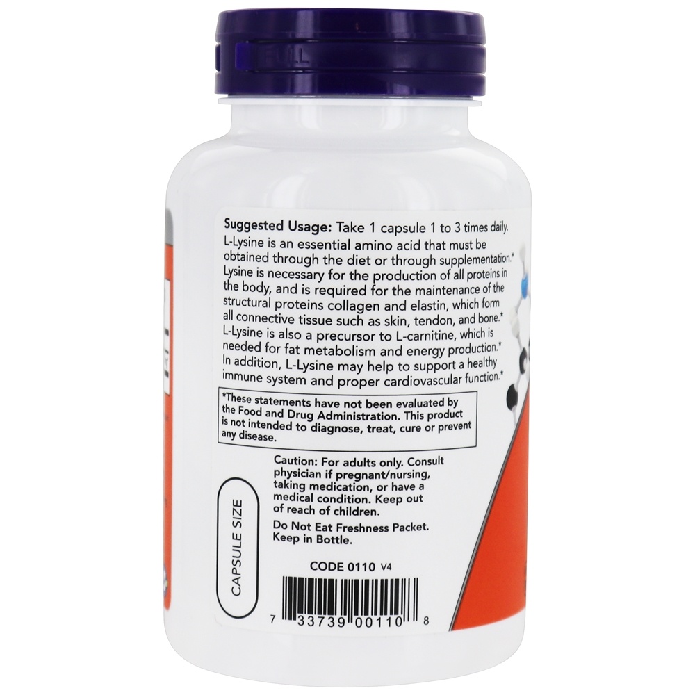 L-Lisina 500 mg. - Cápsulas 100 NOW Foods - Imagem 3