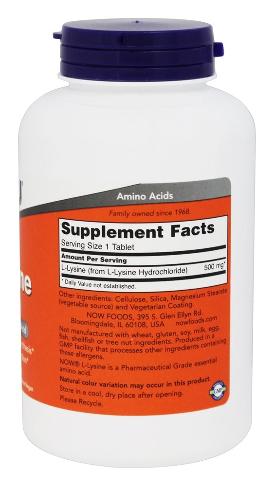 L-Lisina Vegetariana 500 mg. - 250 Tablets NOW Foods - Imagem 2