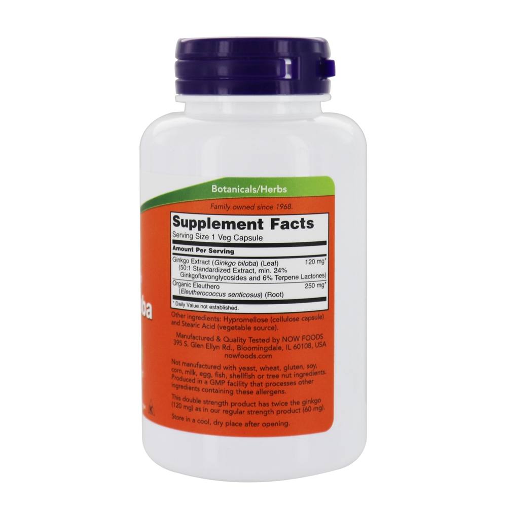 Força dupla de Gingko Biloba 120 mg . - 100 Cápsula (s) vegetal (s) NOW Foods - Imagem 2
