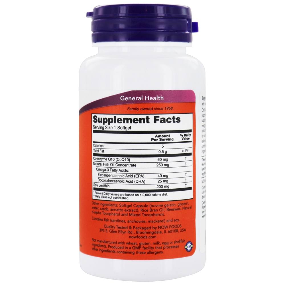 CoQ10 com Omega - 3 Óleo de Peixe 60 mg . - 60 Softgels NOW Foods - Imagem 2