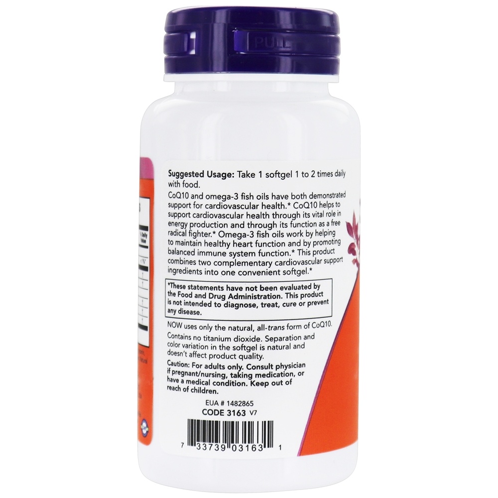 CoQ10 com Omega - 3 Óleo de Peixe 60 mg . - 60 Softgels NOW Foods - Imagem 3