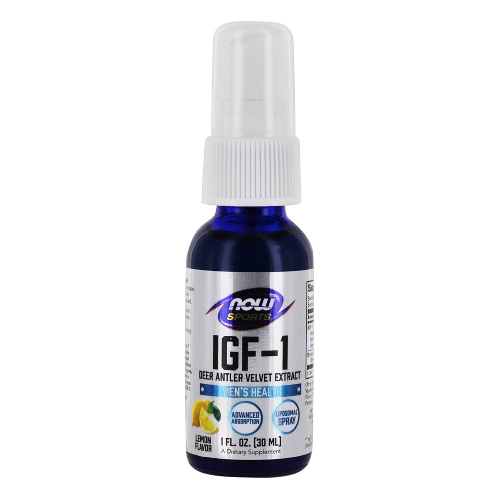 AGORA ostenta o limão Liposomal do pulverizador do extrato de veludo do chifre dos cervos IGF-1 - 1 fl. oz. NOW Foods