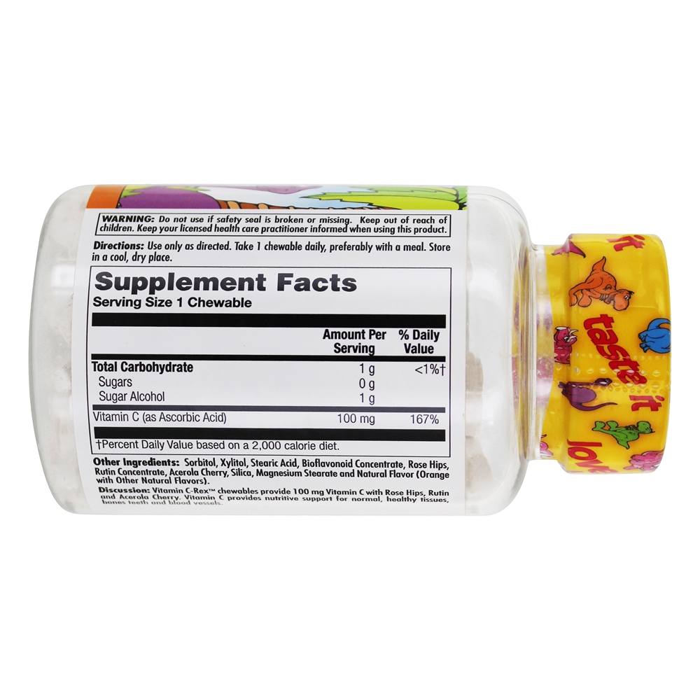 Dinossauros Vitamina C-Rex Para Crianças Com Rosa Mosqueta, Rutina & Acerola Laranja - 100 comprimidos mastigáveis Kal - Imagem 2