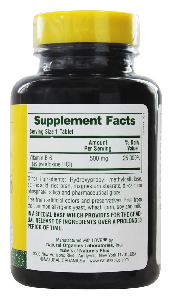 Liberação sustentada de vitamina B6 500 mg. - 90 Tablets Natures Plus - Imagem 2