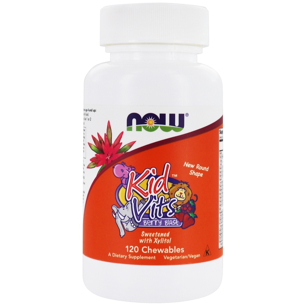 Kid Vits Multivitamínico Sabor Explosão de Frutas - 120 comprimidos mastigáveis NOW Foods