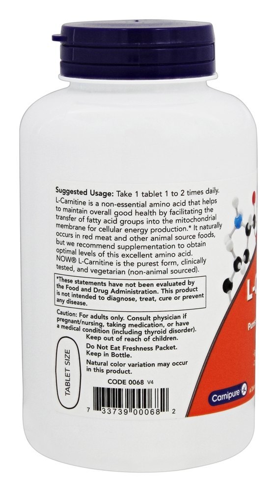 L-Carnitina 1000 mg. - 100 Tablets NOW Foods - Imagem 3