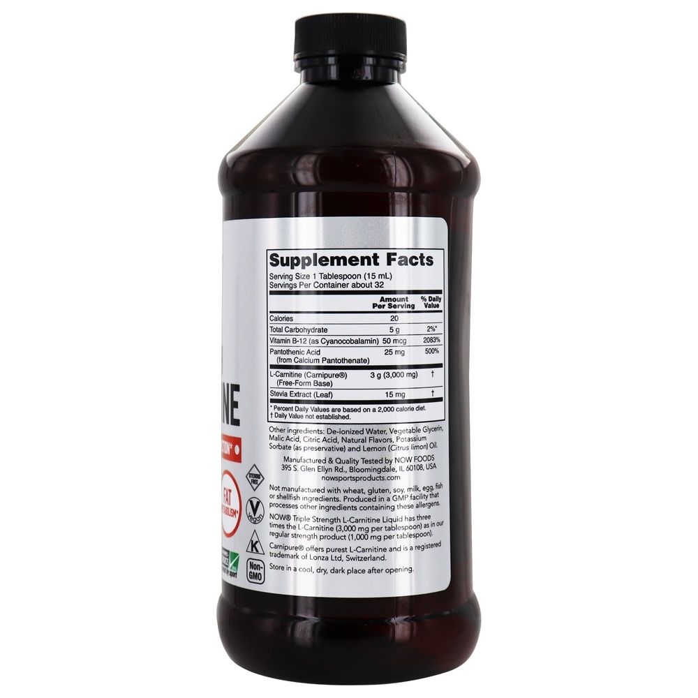 NOW Sports L-Carnitine Liquid Triple Strength Citrus Flavor 3000 mg . - 16 fl. oz. NOW Foods - Imagem 2