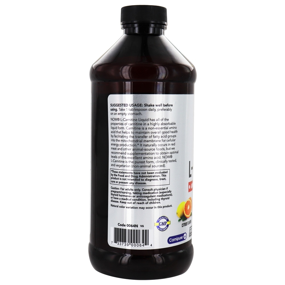 NOW Sports L-Carnitine Liquid Triple Strength Citrus Flavor 3000 mg . - 16 fl. oz. NOW Foods - Imagem 3