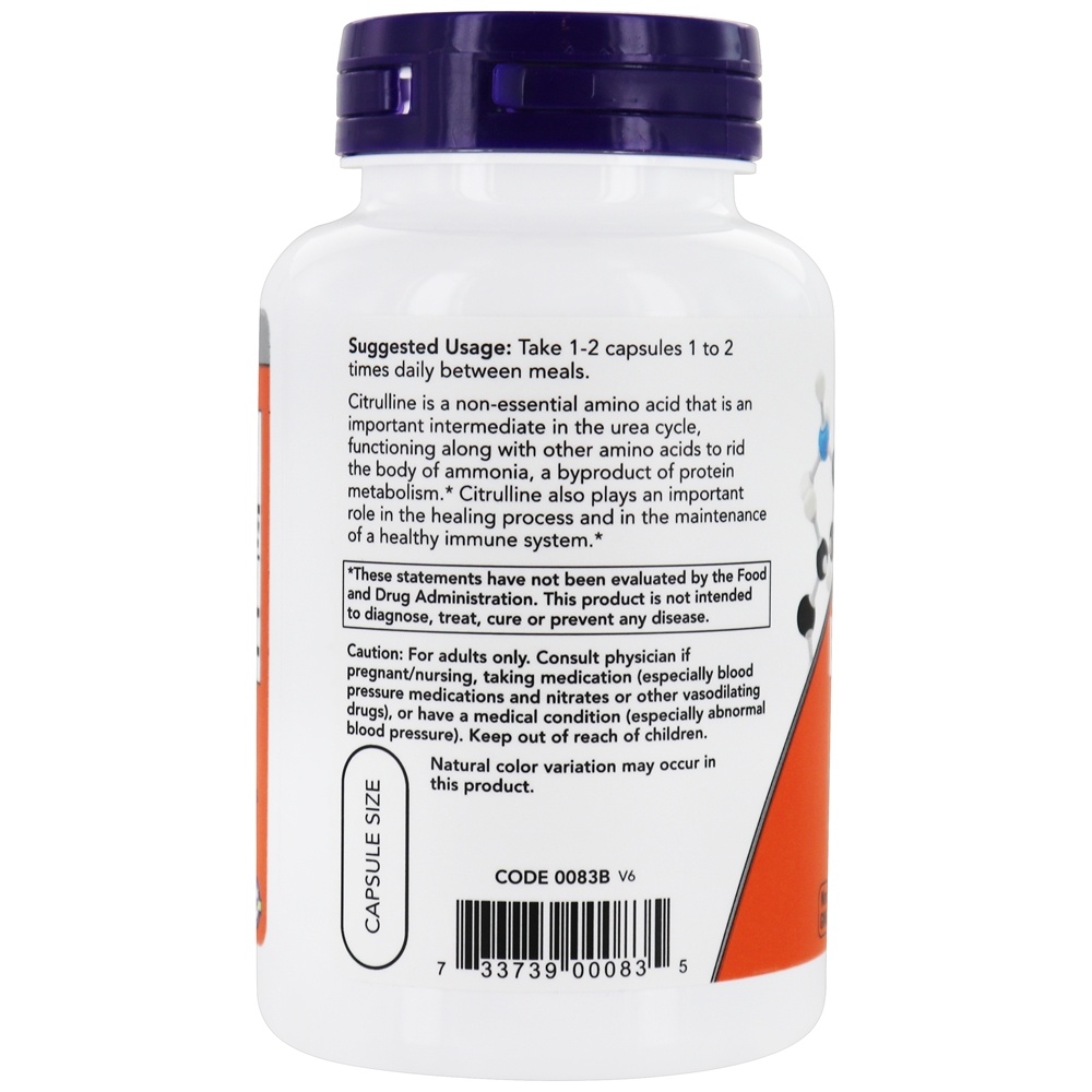 L-Citrulina 750 mg . - 90 Cápsula (s) vegetal (s) NOW Foods - Imagem 3
