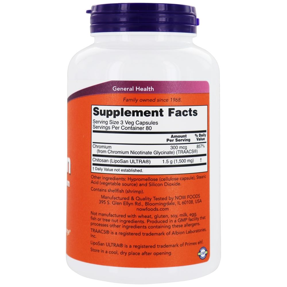 Quitosana mais cromo 500 mg . - 240 Cápsula (s) vegetal (s) NOW Foods - Imagem 2