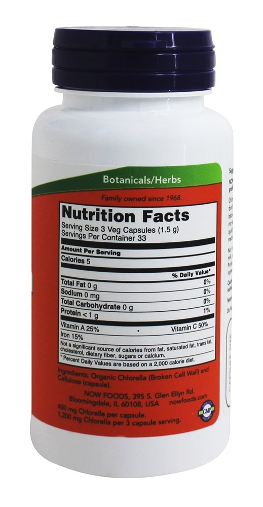 Chlorella 400 mg. - 100 Cápsula (s) vegetal (s) NOW Foods - Imagem 2