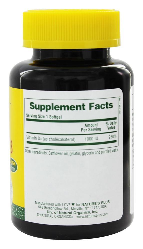Vitamina D3 1000 UI - 180 Softgels Natures Plus - Imagem 2